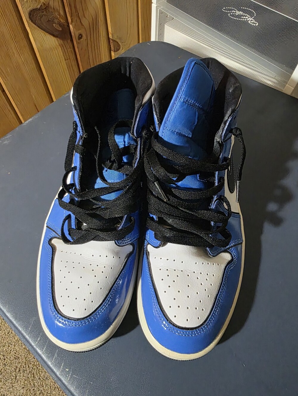 Jordan 1 Mid Signal Blue and White High-Top Sneakers - Size 10m.
